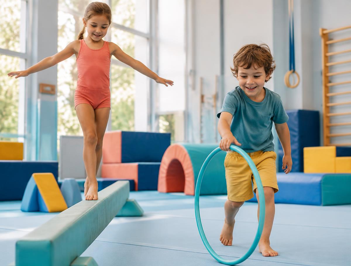 Deux enfants explorent l’équilibre et le mouvement avec enthousiasme